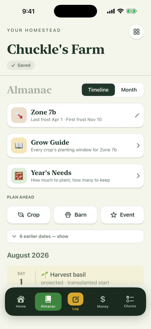 iPhone screenshot: An almanac tuned to your own frost dates