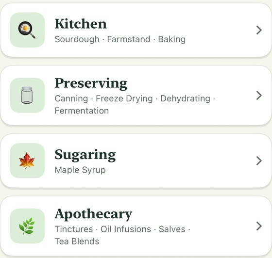Kitchen & Pantry cards in Five Acres of Freedom: Kitchen, Preserving, Sugaring, Apothecary